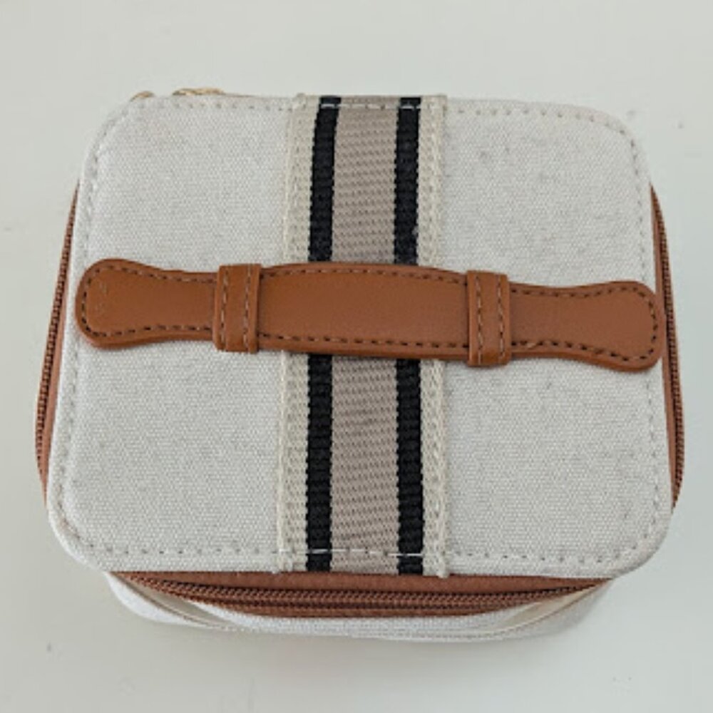 Cream and Brown Square Clear Vinyl Zippered Bag